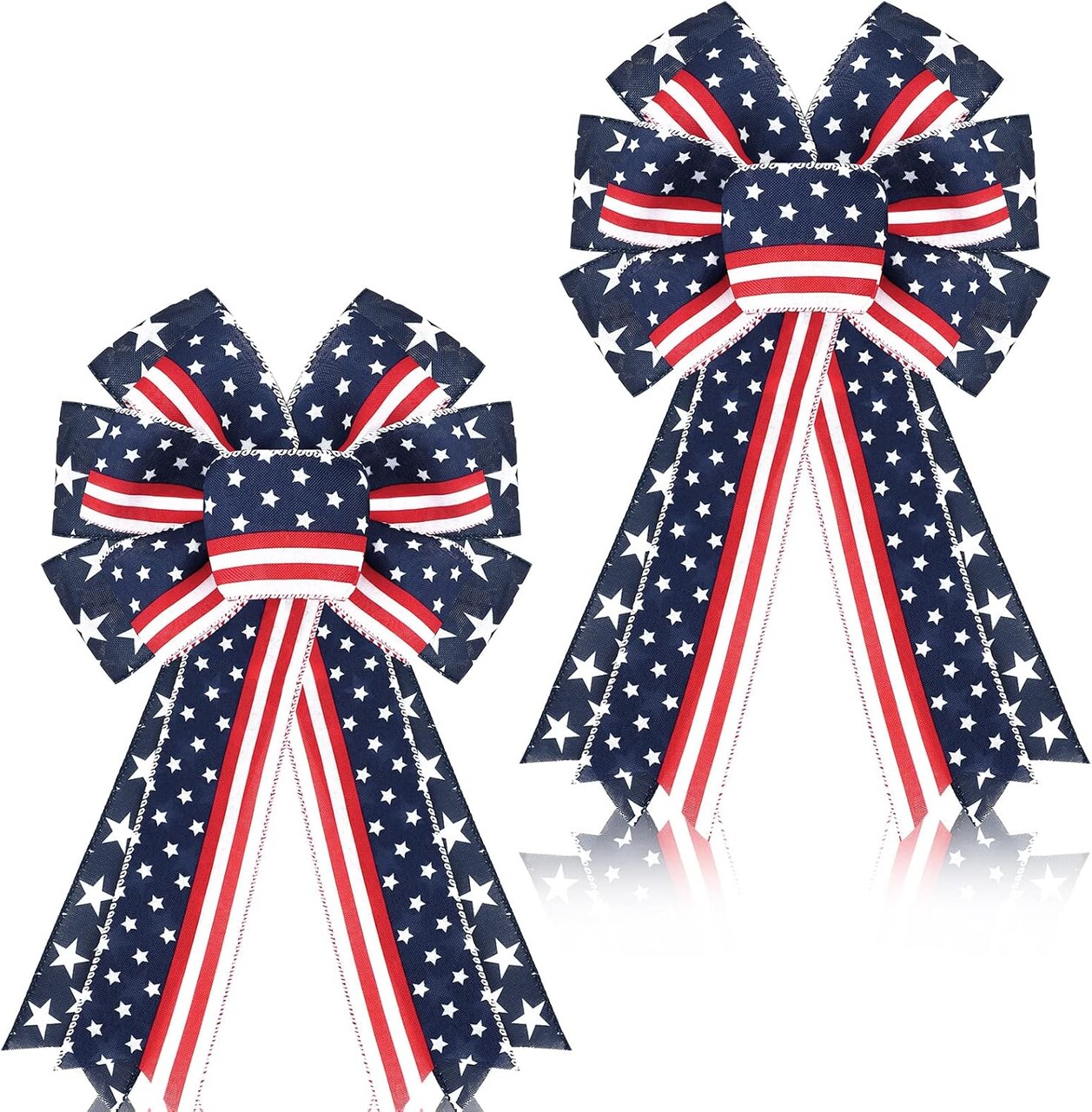 2 Pcs Patriotic Bow Red White Blue Wreath 4th of July Star Burlap American Flag Bow